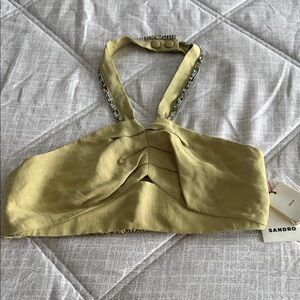 BNNW Sandro Lime Green Halter Crop Top